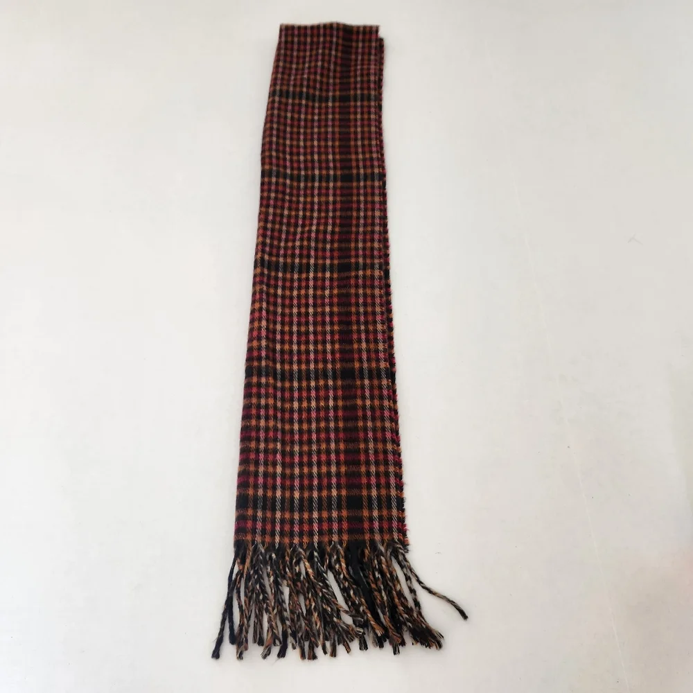 Geoffrey Beene Orange Black Red White Plaid Scarf ~ Italy